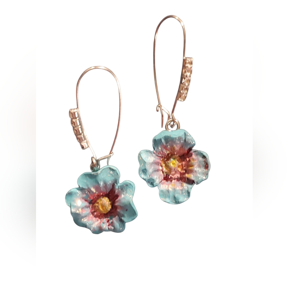 Blue & Pink Orchid Drop Earrings